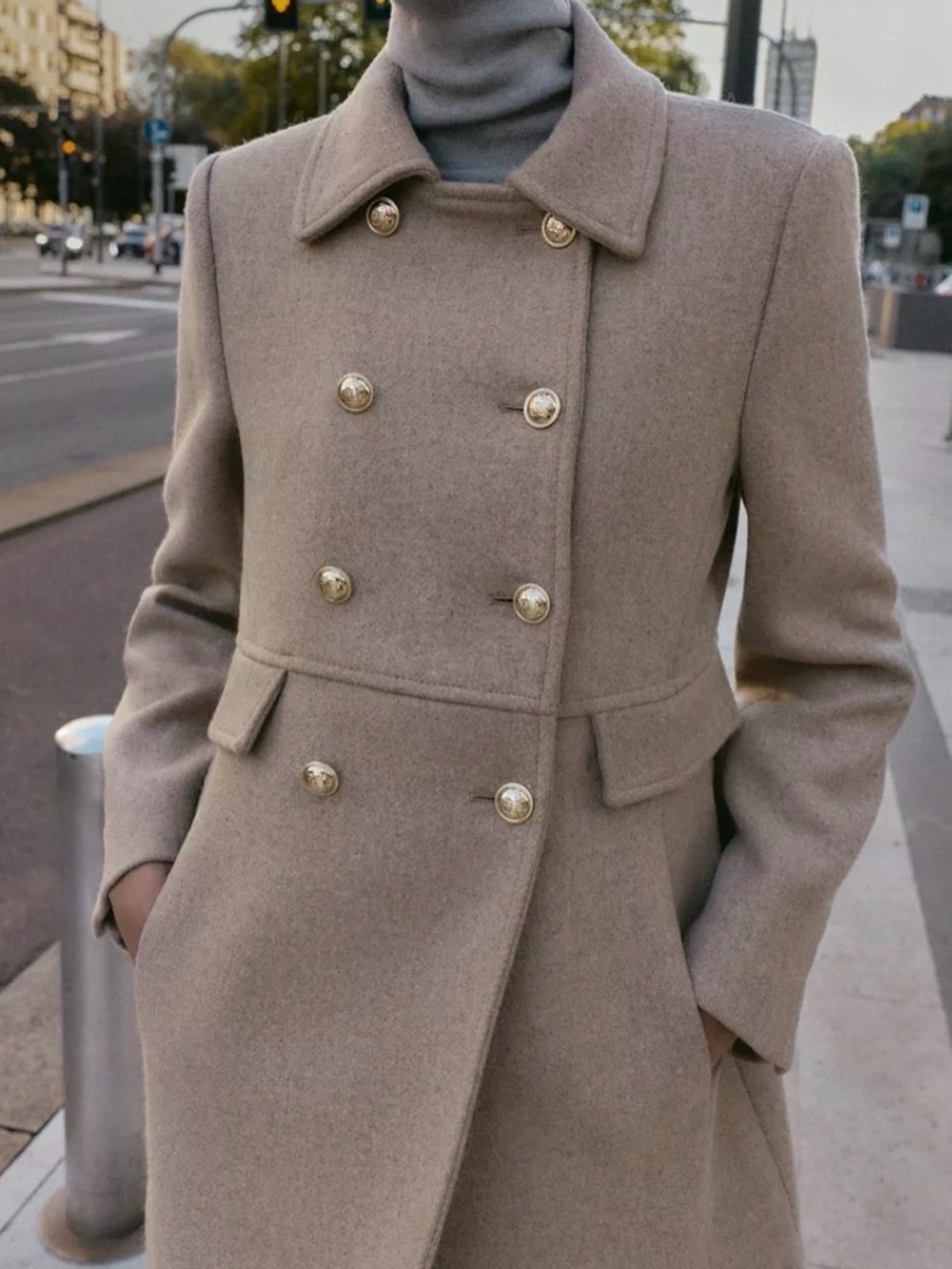Zara women’s coat with gold buttons